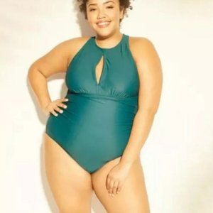 Kona Sol Swimsuit Plus 26W 26 4X Teal Aqua High Neck Swim Bathing Suit NEW‎ NWT